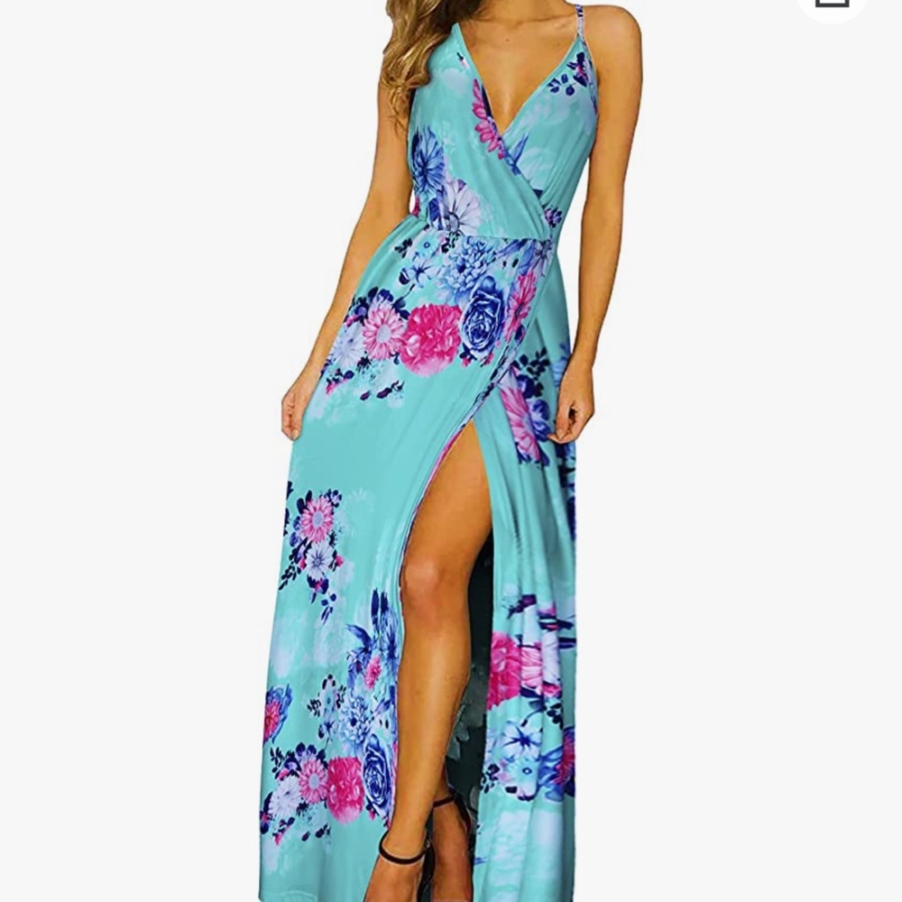 NWT Women's V-Neck Summer Backless Floral Split Maxi Dress Beach Party Size XL
